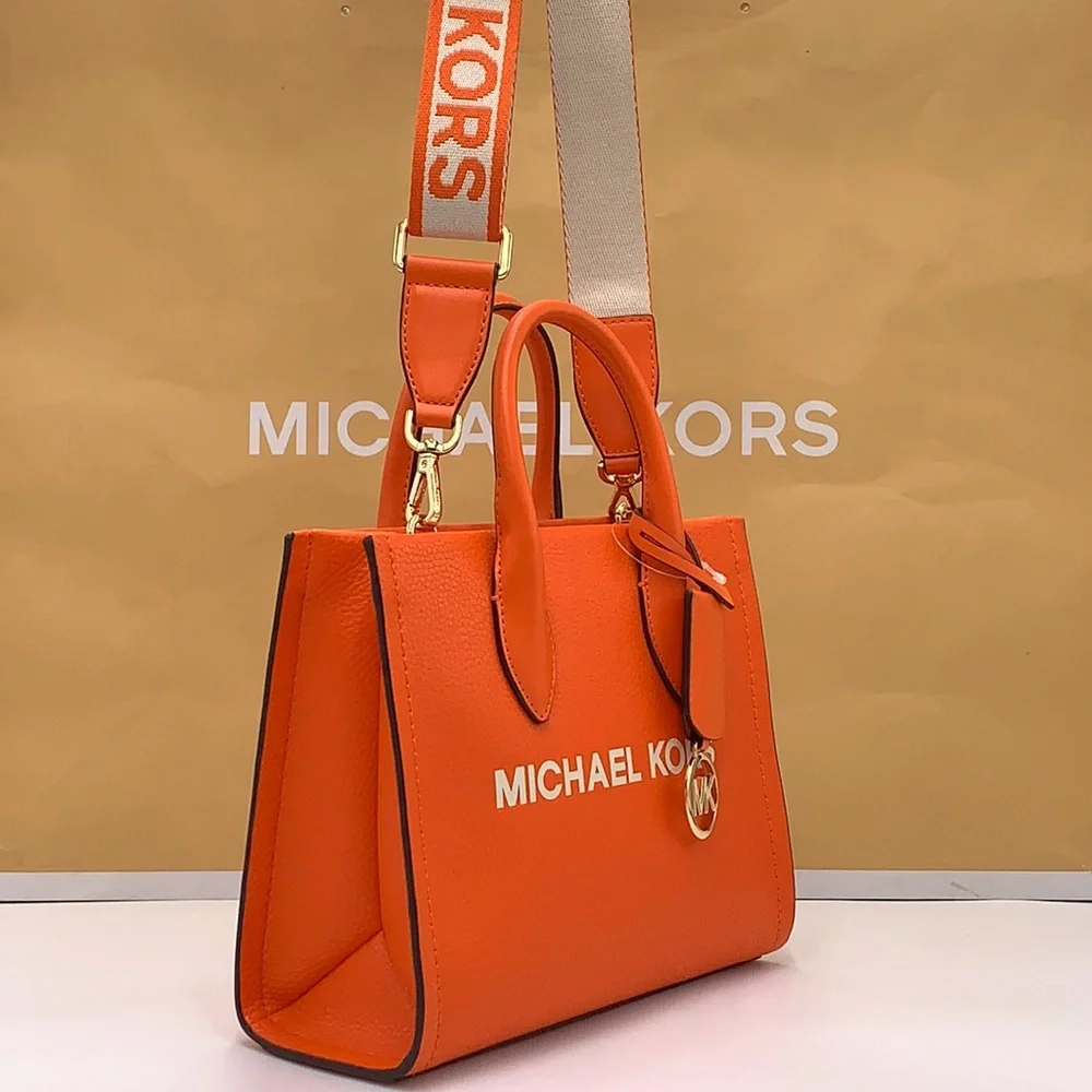 Michael Kors Mirella Small Pebbled Leather Crossbody Top Zip XBODY Bag Poppy NWT - Picture 4 of 16